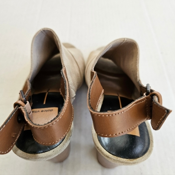 Dolce Vita taupe slingback mules size 8 suede peep toe 4 inch stacked heel - Picture 12 of 15